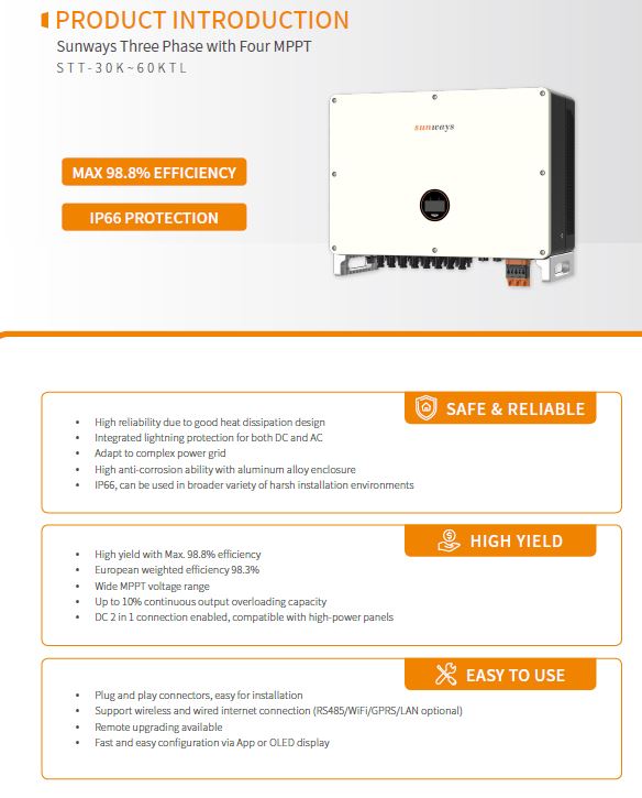 Sunways 50 KTL Trifaze Ongrid İnverter