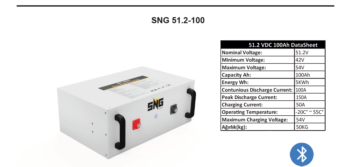 Tommatech 51.2 Vdc 100 Ah Lifepo4 batarya